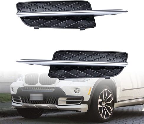 Car Front Lower Insert Engine Protect Frame Bumper Grill Fog Light Grilles Cover w/Silver Trim Compatible with BMW X5 E70 2007-2010 Pre-facelift 51117159593, 51117159594 in Kuwait
