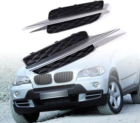Car Front Lower Insert Engine Protect Frame Bumper Grill Fog Light Grilles Cover w/Silver Trim Compatible with BMW X5 E70 2007-2010 Pre-facelift 51117159593, 51117159594 in Kuwait