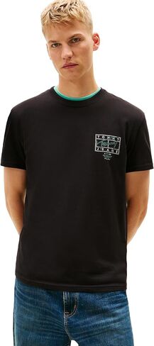 Tommy Jeans Men's Short Sleeve Cotton Graphic T-Shirts with Printed Sprayed Back Graphic in Kuwait