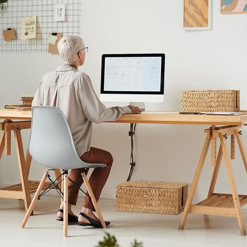 Posprica Cable Management Box with Lid, 2 Pack Handwoven Water Hyacinth Cord Hider Organizer Boxes, 2 Side Open Slots Storage Box to Hide Cords and Power Strip for Desk, Floor, Office in Kuwait