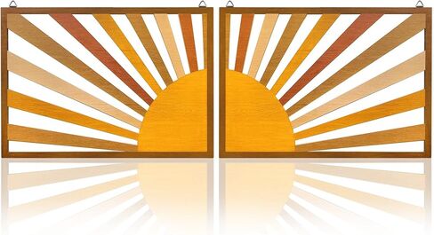 Bnesi 2pcs Boho Wood Wall Art مجموعة ديكور بوهيمي كبير لغرفة النوم فوق السرير فن جداري كبير فريد من نوعه كديكور حائط بوهيمي مثالي لديكور الحائط الجمالي المنزلي العتيق (Claybank) in Kuwait