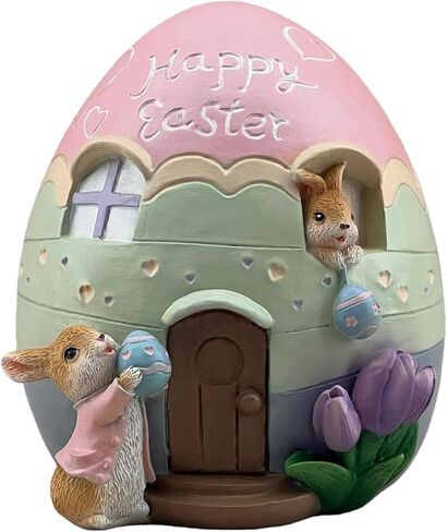 Easter Egg House Statue with Rabbit Decor Resin Piggy Bank Figurines Sculptures Birthday Decorative for Spring Party Supplies Home Garden Outdoor Statues, Yard Garden Decorations (Colorful) in Saudi Arabia