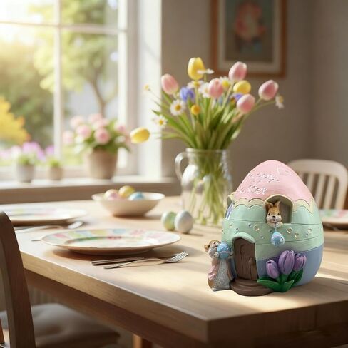Easter Egg House Statue with Rabbit Decor Resin Piggy Bank Figurines Sculptures Birthday Decorative for Spring Party Supplies Home Garden Outdoor Statues, Yard Garden Decorations (Colorful) in Saudi Arabia