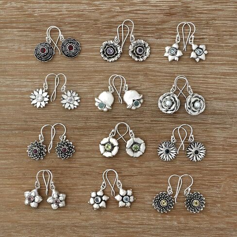 NOVICA Artisan Handmade Birthstone Flowers Dangle Earrings Crafted from Bali Sterling Silver Aquamarine Amethyst Emerald Ruby Sapphire Indonesia Floral mstone [1.2 in L x 0.5 in W x 0.3 in D 1.2 In] in Saudi Arabia