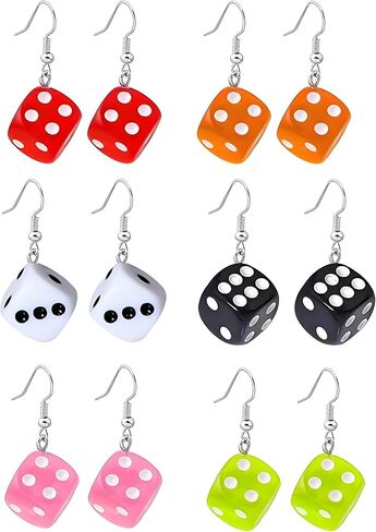 6 Pairs Resin 3D Dice Earrings for Women Cool Funny Cubic Dice Earrings Cute Lifelike Cube Dice Casino Night Club Party Jewelry in Saudi Arabia