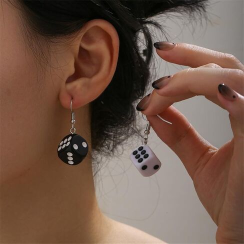 6 Pairs Resin 3D Dice Earrings for Women Cool Funny Cubic Dice Earrings Cute Lifelike Cube Dice Casino Night Club Party Jewelry in Saudi Arabia