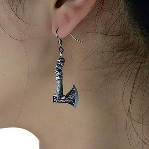 HAQUIL Viking Jewelry Metal Alloy Wolf Raven Axe Talisman Drop Dangle Earrings (AD) in Saudi Arabia
