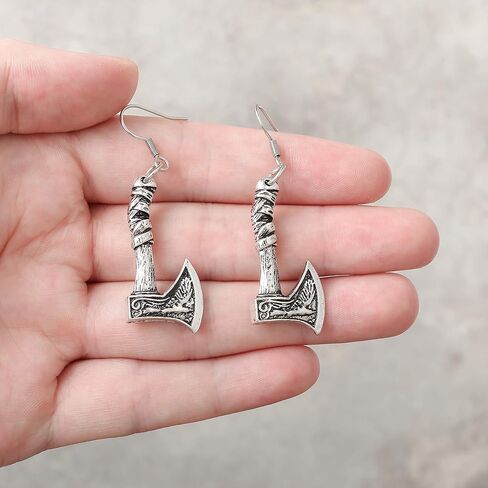 HAQUIL Viking Jewelry Metal Alloy Wolf Raven Axe Talisman Drop Dangle Earrings (AD) in Saudi Arabia