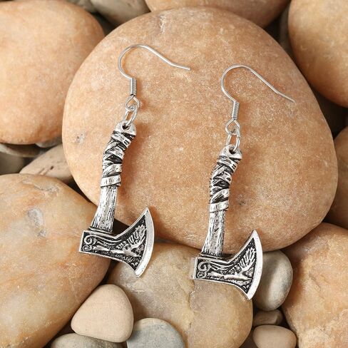 HAQUIL Viking Jewelry Metal Alloy Wolf Raven Axe Talisman Drop Dangle Earrings (AD) in Saudi Arabia