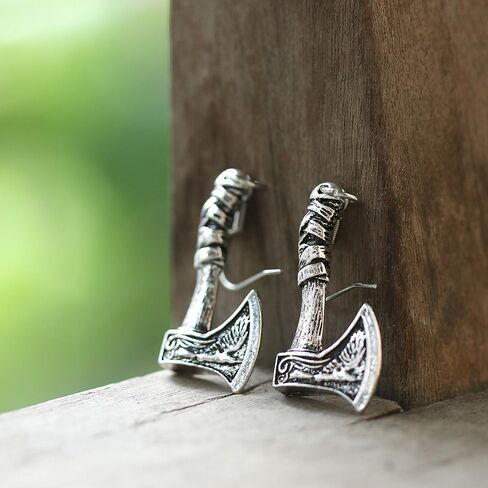 HAQUIL Viking Jewelry Metal Alloy Wolf Raven Axe Talisman Drop Dangle Earrings (AD) in Saudi Arabia