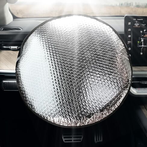 Steering Wheel Cover Sun Shade, Steering Wheel Protector, 18.11" x 18.11" Anti-Heat Aluminum Foil Auto Interior Protector, Reflective Heat Insulation Cooling Protective Cover for Most Vehicles in Kuwait
