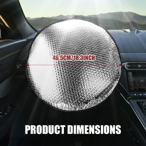Steering Wheel Cover Sun Shade, Steering Wheel Protector, 18.11" x 18.11" Anti-Heat Aluminum Foil Auto Interior Protector, Reflective Heat Insulation Cooling Protective Cover for Most Vehicles in Kuwait