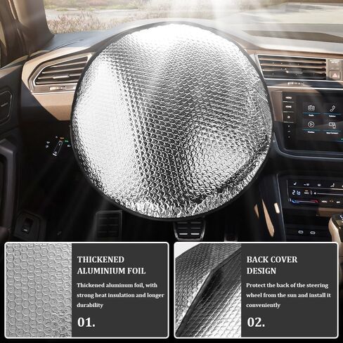 Steering Wheel Cover Sun Shade, Steering Wheel Protector, 18.11" x 18.11" Anti-Heat Aluminum Foil Auto Interior Protector, Reflective Heat Insulation Cooling Protective Cover for Most Vehicles in Kuwait