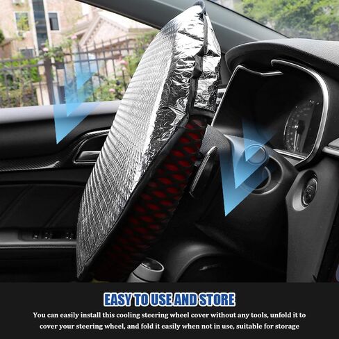 Steering Wheel Cover Sun Shade, Steering Wheel Protector, 18.11" x 18.11" Anti-Heat Aluminum Foil Auto Interior Protector, Reflective Heat Insulation Cooling Protective Cover for Most Vehicles in Kuwait