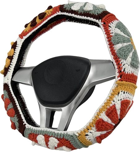 Crochet Steering Wheel Cover, Sunflower Daisy Steering Wheel Cover, 14-15 inch, Universal fit, Boho Car Accessories, for Men, Women and Girly, Rainbow, Vibrant Color (A Wheel Cover) in Saudi Arabia