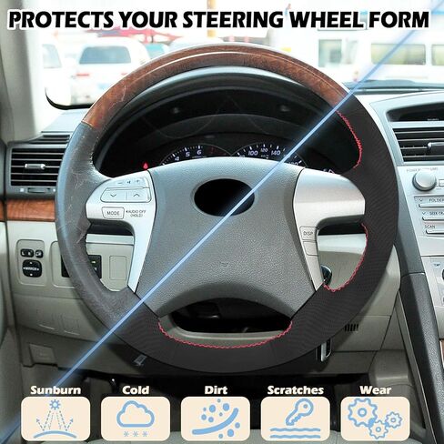 Microfiber Leather Hand Sewn Steering Wheel Cover Compatible with Toyota Camry 2010 Camry XLE 2017 Highlander 2008-2011 Hilux 2012 Hilux Invincible 2014 DIY Steering Wheel Protector On Wrap in Kuwait