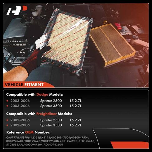 A-Premium Engine Air Filter Compatible with Dodge Sprinter 2500 2003-2006, Sprinter 3500 2003-2006 & Freightliner Sprinter 2500 2002-2006, Sprinter 3500 2002-2006, 2.7L, Replace# A0040942604 in Saudi Arabia