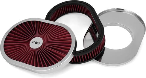 Oval Air Cleaner Filter Assembly Kit with Flow Compatible with GMC Chevy Ford Chrysler Dodge V8 Thru Lid Carburetor 5-1/8" Carb Neck High Flow 12"x2" Black in Kuwait