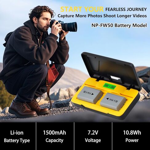 بطارية 2 حزمة NP-FW50 مع شاحن USB مزدوج مع عرض LED الذكي لـ Sony ZV-E10 ، Alpha A6000 ، A6300 ، A6400 ، A6500 ، A5100 ، A5000 ، A7S ، A7S II ، A7R ، A7 ، A7 II ، RX10 ، RX10 II ، NEX-3 ، NEX-5 كاميرا in Kuwait