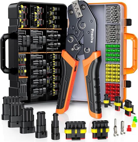 Ratchet Crimping Tool Kit with Crimper,18–14 AWG Wire Crimper, IP67 Waterproof Automotive Electrical Connectors 1/2/3/4/5 Pin & Terminal Removal Tools for Motorcycle, Marine, Boat in Kuwait