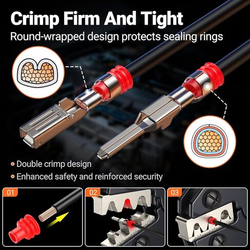 Ratchet Crimping Tool Kit with Crimper,18–14 AWG Wire Crimper, IP67 Waterproof Automotive Electrical Connectors 1/2/3/4/5 Pin & Terminal Removal Tools for Motorcycle, Marine, Boat in Kuwait
