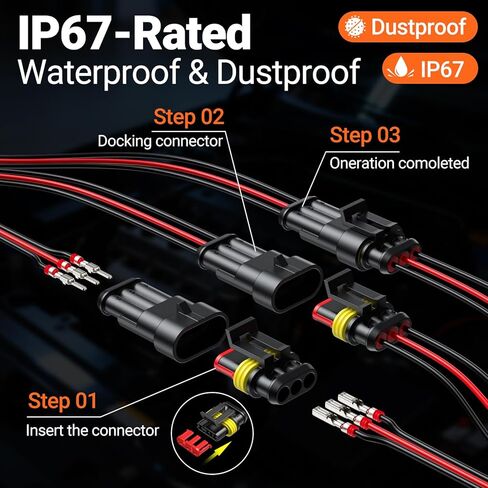 Ratchet Crimping Tool Kit with Crimper,18–14 AWG Wire Crimper, IP67 Waterproof Automotive Electrical Connectors 1/2/3/4/5 Pin & Terminal Removal Tools for Motorcycle, Marine, Boat in Kuwait