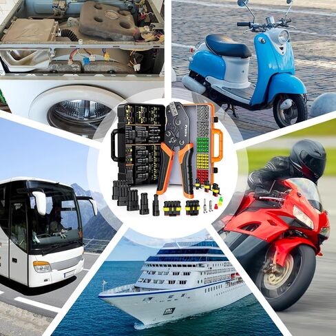 Ratchet Crimping Tool Kit with Crimper,18–14 AWG Wire Crimper, IP67 Waterproof Automotive Electrical Connectors 1/2/3/4/5 Pin & Terminal Removal Tools for Motorcycle, Marine, Boat in Kuwait