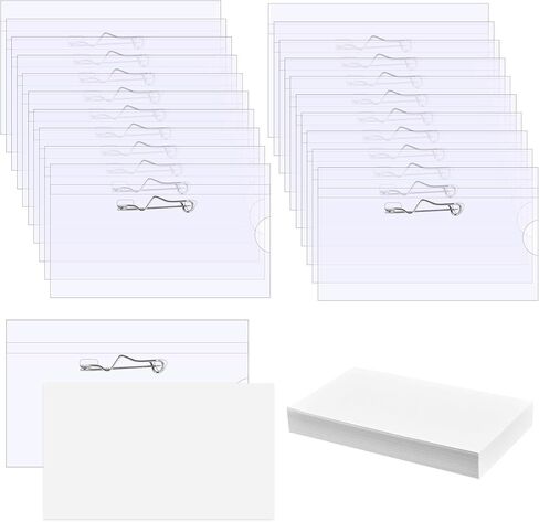 50 Pcs Name Tags with Pins, Pin Style Name Badge Holders with 50 Pcs Inserts Fit Card, Clear Plastic Name Tag Holder, Horizontal Name Badge Sleeve for Meeting Seminar Show Event in Saudi Arabia