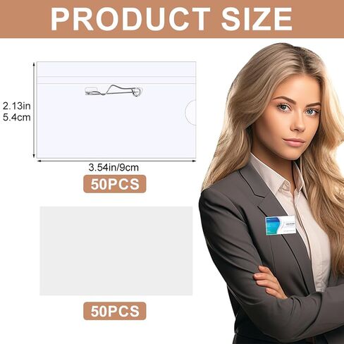 50 Pcs Name Tags with Pins, Pin Style Name Badge Holders with 50 Pcs Inserts Fit Card, Clear Plastic Name Tag Holder, Horizontal Name Badge Sleeve for Meeting Seminar Show Event in Saudi Arabia