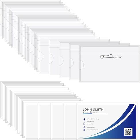 50 Pcs Name Tags with Pins, Pin Style Name Badge Holders with 50 Pcs Inserts Fit Card, Clear Plastic Name Tag Holder, Horizontal Name Badge Sleeve for Meeting Seminar Show Event in Saudi Arabia