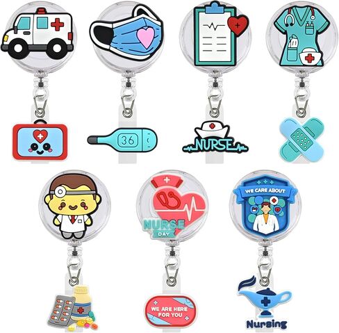 7pcs Phrase Retractable Badge Holders Cute Nursing ID Badge Holder Bulk,Funny Badge Reel Holder Clip-on Work Accessories Positive ID Tag Cardholder Clips Name Badge Clip for Office Teacher Nurses gift in Saudi Arabia