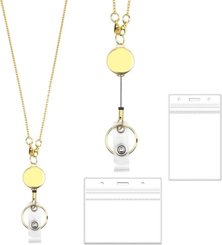Satrry 3 in 1 Set Gold Retractable Lanyards for ID Badges Cute Cruise Necklace Chain Lanyard with ID Holder Water Resistant Reel Clip Chain for Women Teacher (Closely Spaced) in Saudi Arabia
