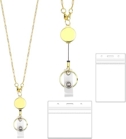 Satrry 3 in 1 Set Gold Retractable Lanyards for ID Badges Cute Cruise Necklace Chain Lanyard with ID Holder Water Resistant Reel Clip Chain for Women Teacher (Closely Spaced) in Kuwait