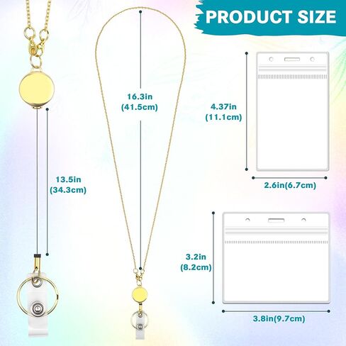 Satrry 3 in 1 Set Gold Retractable Lanyards for ID Badges Cute Cruise Necklace Chain Lanyard with ID Holder Water Resistant Reel Clip Chain for Women Teacher (Closely Spaced) in Saudi Arabia