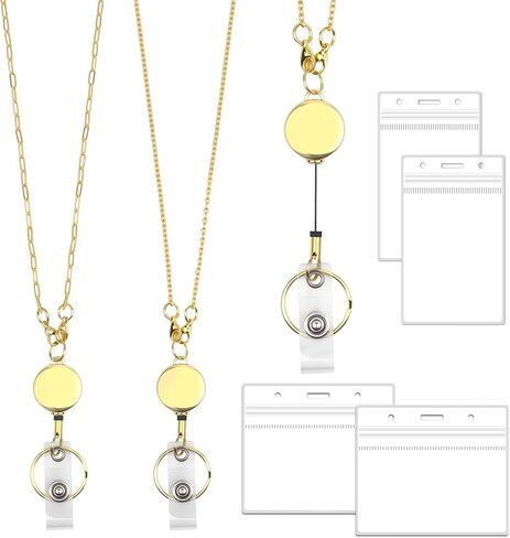 Satrry 3 in 1 Set Gold Retractable Lanyards for ID Badges Cute Cruise Necklace Chain Lanyard with ID Holder Water Resistant Reel Clip Chain for Women Teacher (Closely Spaced) in Saudi Arabia