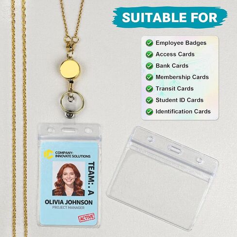 Satrry 3 in 1 Set Gold Retractable Lanyards for ID Badges Cute Cruise Necklace Chain Lanyard with ID Holder Water Resistant Reel Clip Chain for Women Teacher (Closely Spaced) in Saudi Arabia