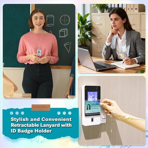 Satrry 3 in 1 Set Gold Retractable Lanyards for ID Badges Cute Cruise Necklace Chain Lanyard with ID Holder Water Resistant Reel Clip Chain for Women Teacher (Closely Spaced) in Saudi Arabia