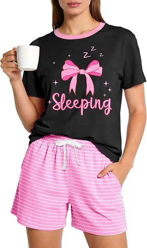 Womens Pajama Sets Short Sleeve Summer Pajamas for Women Comfy Sleep Set with Pockets Cute Pjs 2 Piece Lounge Set in Kuwait