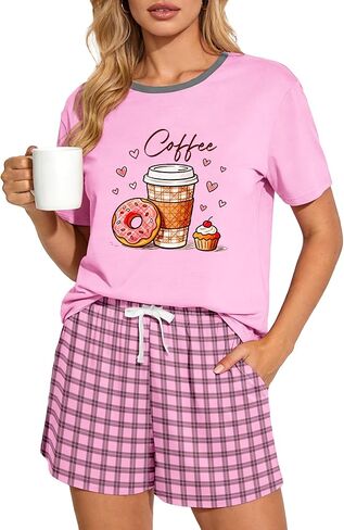 Womens Pajama Sets Short Sleeve Summer Pajamas for Women Comfy Sleep Set with Pockets Cute Pjs 2 Piece Lounge Set in Saudi Arabia