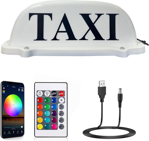 Upgraded Version 3.0 App Control Remote Taxi Sign Logo Cab Top Light Roof USB Rechargeable Battery Colorful Light with Magnetic Base White Sheel Driver Gift in Kuwait