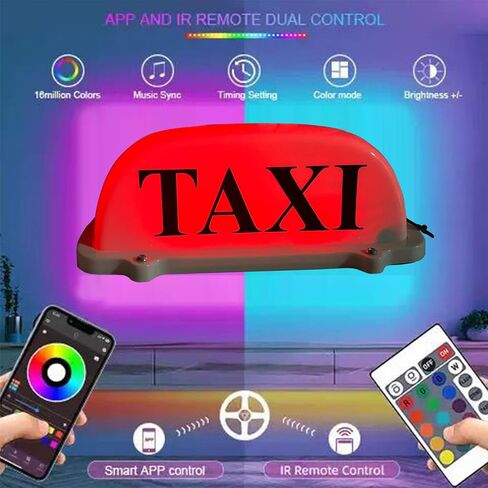 Upgraded Version 3.0 App Control Remote Taxi Sign Logo Cab Top Light Roof USB Rechargeable Battery Colorful Light with Magnetic Base White Sheel Driver Gift in Kuwait