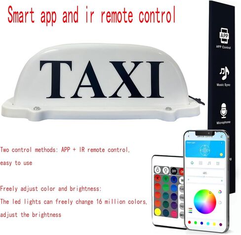 Upgraded Version 3.0 App Control Remote Taxi Sign Logo Cab Top Light Roof USB Rechargeable Battery Colorful Light with Magnetic Base White Sheel Driver Gift in Kuwait