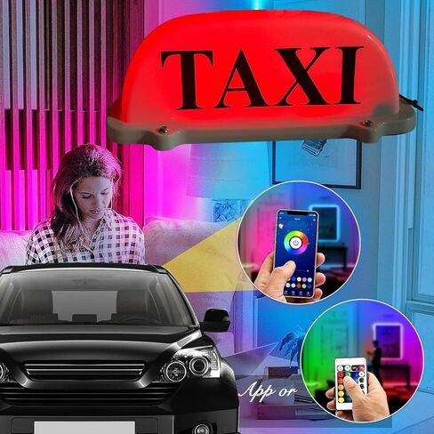 Upgraded Version 3.0 App Control Remote Taxi Sign Logo Cab Top Light Roof USB Rechargeable Battery Colorful Light with Magnetic Base White Sheel Driver Gift in Kuwait