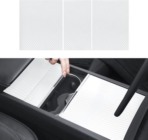 طقم تغليف وحدة التحكم المركزية لـ Tesla Model Y Juniper 2025 2026 Model 3 Highland 2024 2025 2026 ملصقات واقية لوحدة التحكم المركزية غطاء ديكور مقاوم للخدش، ألياف الكربون الأبيض in Kuwait