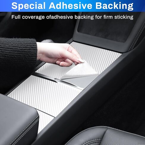 طقم تغليف وحدة التحكم المركزية لـ Tesla Model Y Juniper 2025 2026 Model 3 Highland 2024 2025 2026 ملصقات واقية لوحدة التحكم المركزية غطاء ديكور مقاوم للخدش، ألياف الكربون الأبيض in Kuwait