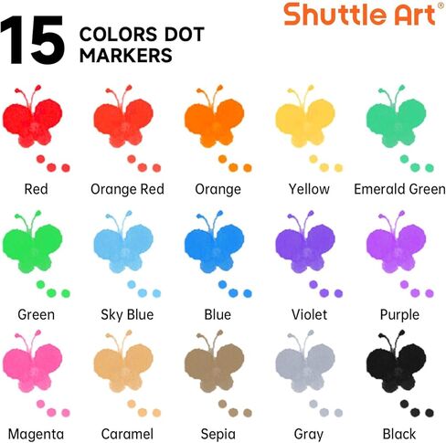 Shuttle Art Dot Markers, 15 Colors Washable Markers for Toddlers,Bingo Daubers Supplies Kids Preschool Children, Non Toxic Water-Based in Kuwait