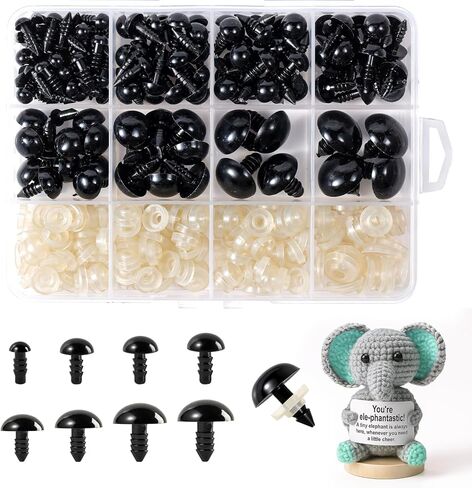 XKDOUS 260PCS Plastic Safety Eyes with Washers, 6-18 mm, 8 Sizes Safety Eyes for Crochet Crafts, DIY Crafts, Stuffed Animals in Kuwait