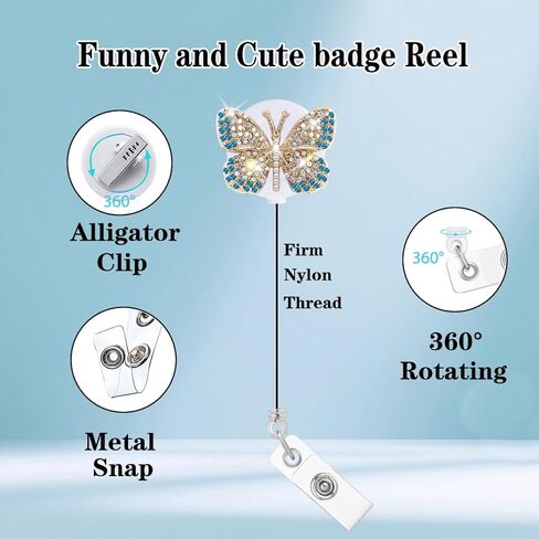 5Pcs Glitter Crystal Nurse Badge Reel Retractable Cute Bling Rhinestone Animal Butterfly Bear Flower Badge Holder Clip Gifts Nursing Student Medical Social Worker CNA RN ID Card Accessories in Saudi Arabia