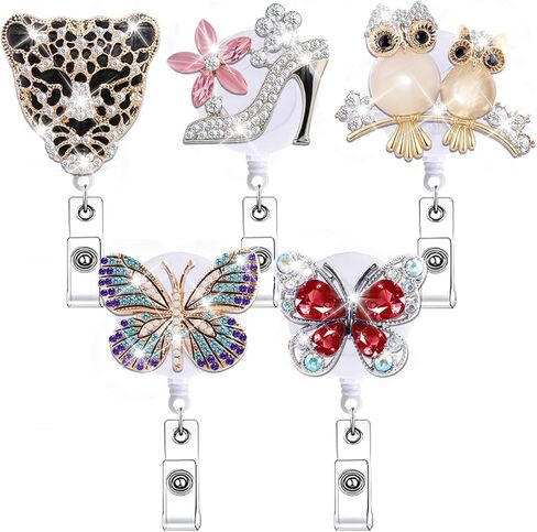 5Pcs Glitter Crystal Nurse Badge Reel Retractable Cute Bling Rhinestone Animal Butterfly Bear Flower Badge Holder Clip Gifts Nursing Student Medical Social Worker CNA RN ID Card Accessories in Kuwait