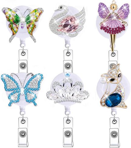 5Pcs Glitter Crystal Nurse Badge Reel Retractable Cute Bling Rhinestone Animal Butterfly Bear Flower Badge Holder Clip Gifts Nursing Student Medical Social Worker CNA RN ID Card Accessories in Saudi Arabia